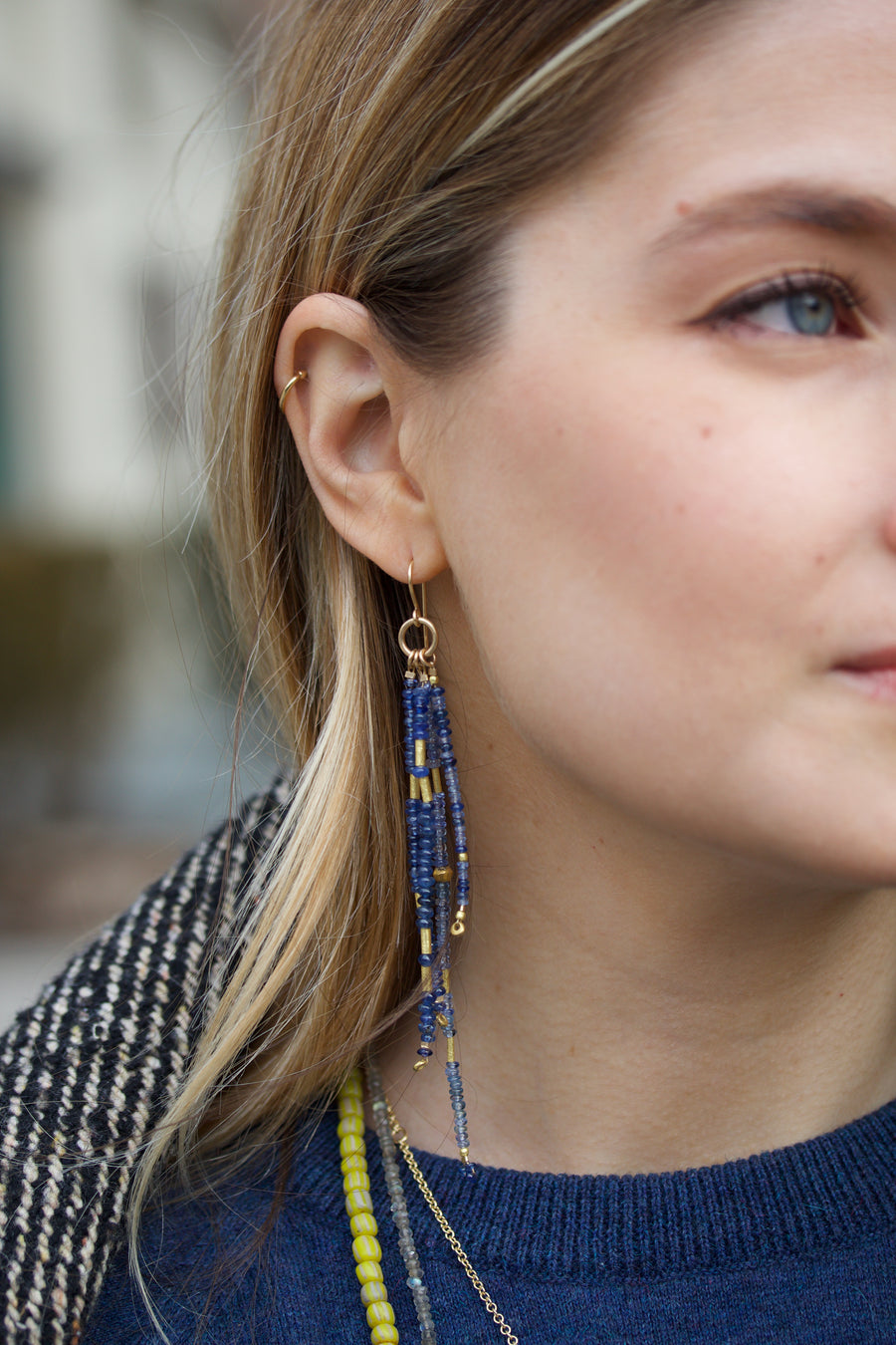 Sapphire Beaded Dangle Earrings