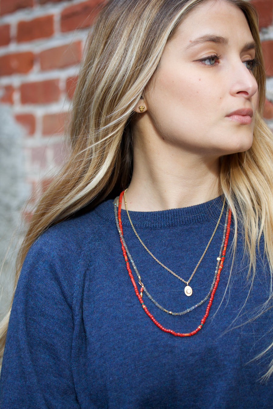 Coral, Emerald & High Karat Gold Necklace