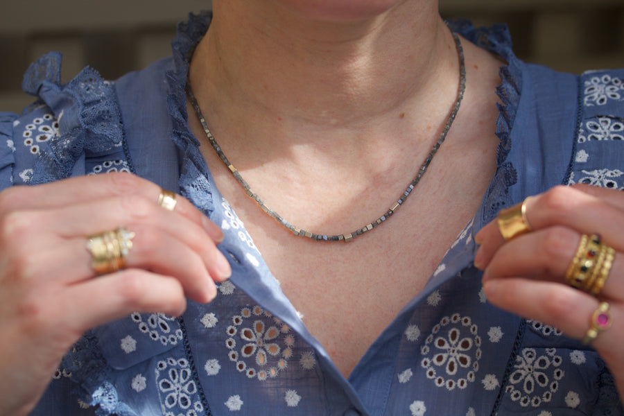 Gray Diamond & White Gold Beaded Necklace