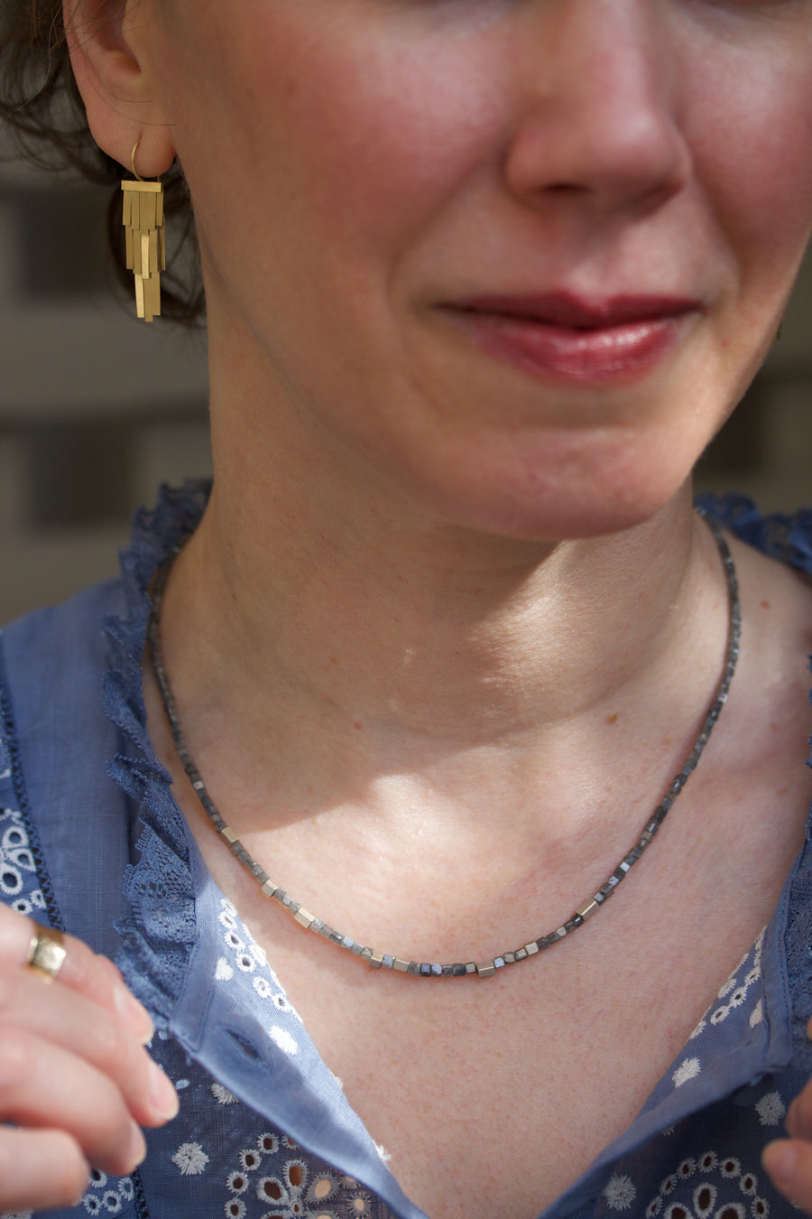 Gray Diamond & White Gold Beaded Necklace