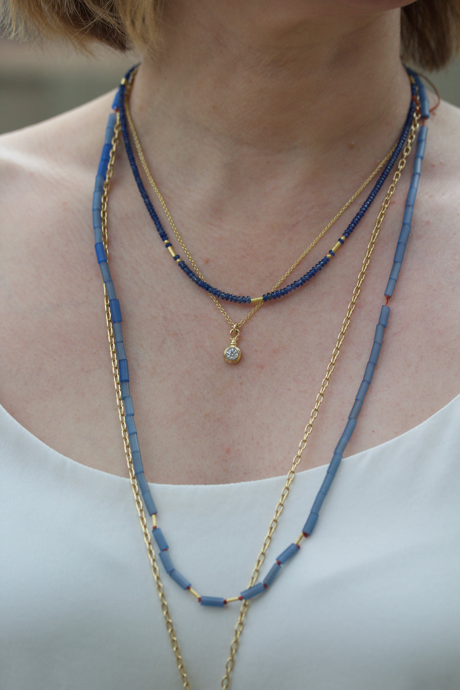 Cornflower Blue Sapphire & High Karat Gold Beaded Necklace