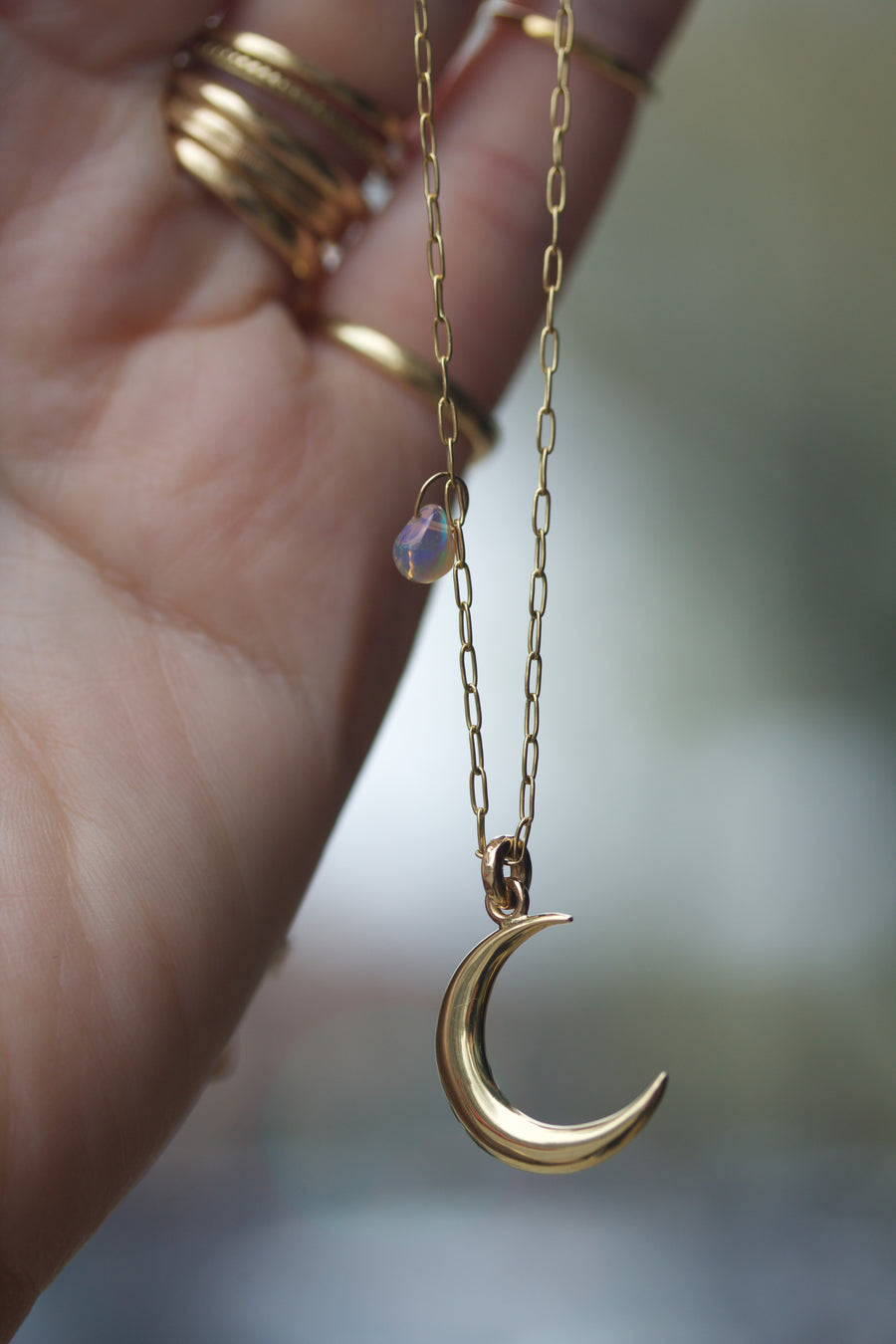 Crescent Moon with Opal Briolette