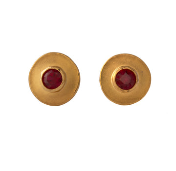 22K Disk Stud Earrings with Rubies