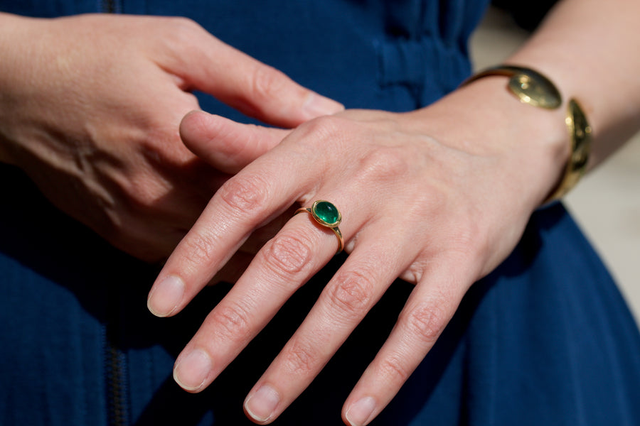 Emerald Ring with Scalloped Bezel