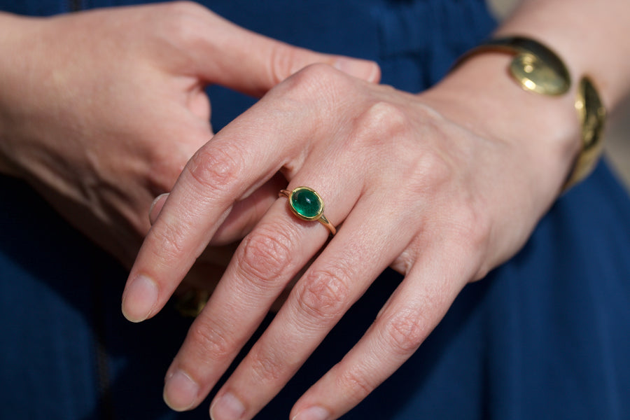 Emerald Ring with Scalloped Bezel