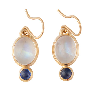 Moonstone & Blue Sapphire Earrings
