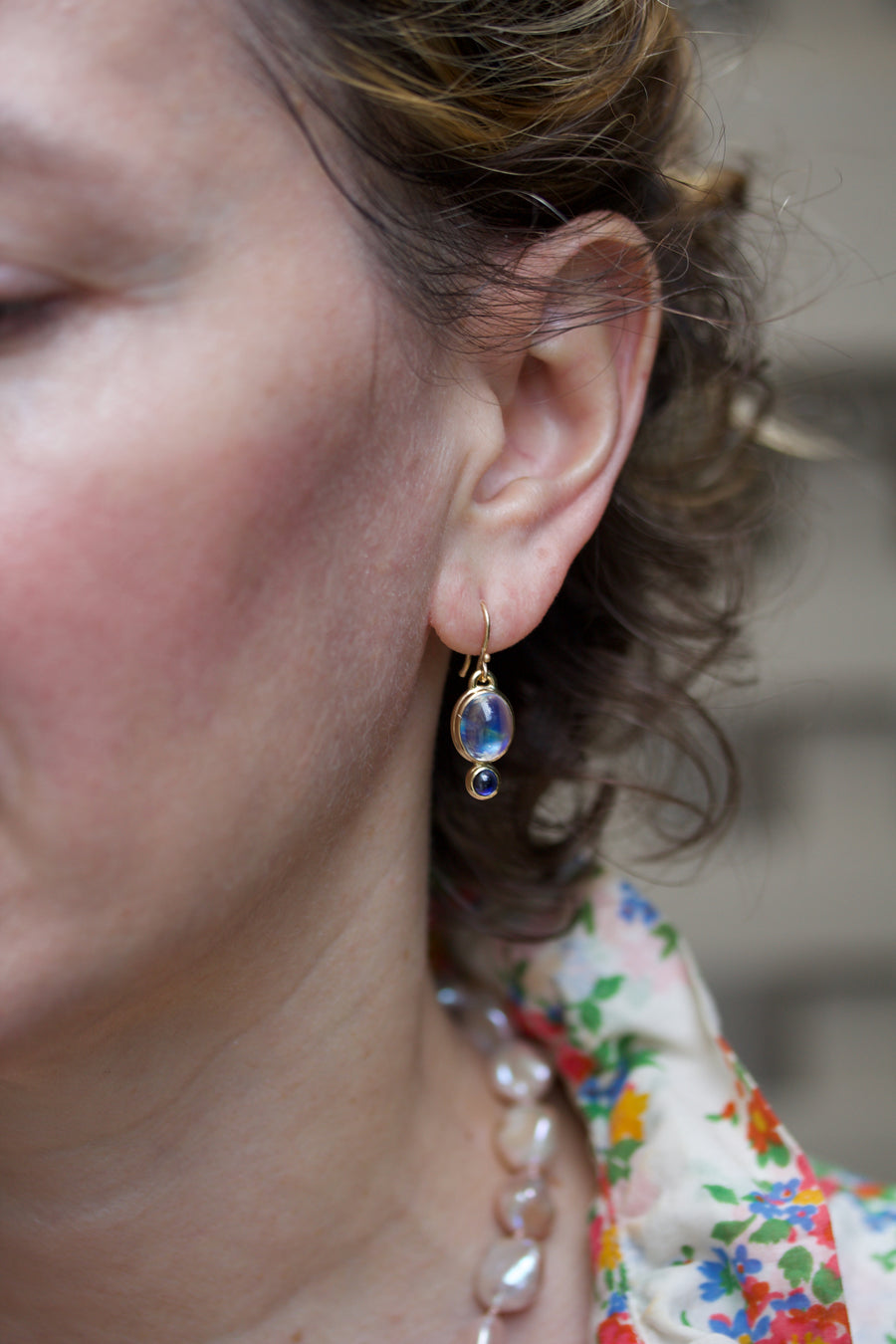Moonstone & Blue Sapphire Earrings