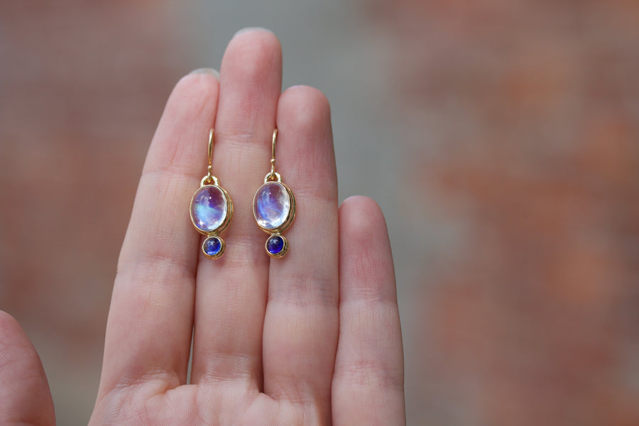 Moonstone & Blue Sapphire Earrings
