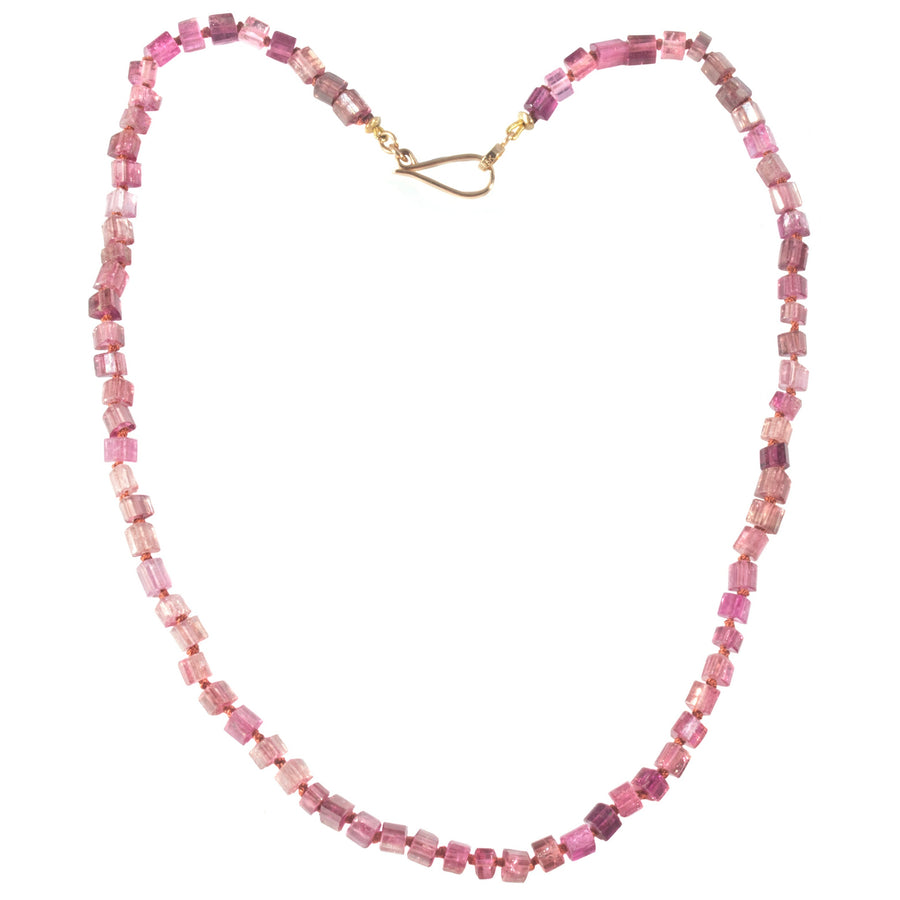 Pink Tourmaline & High Karat Gold Necklace on Silk with a Handmade Clasp