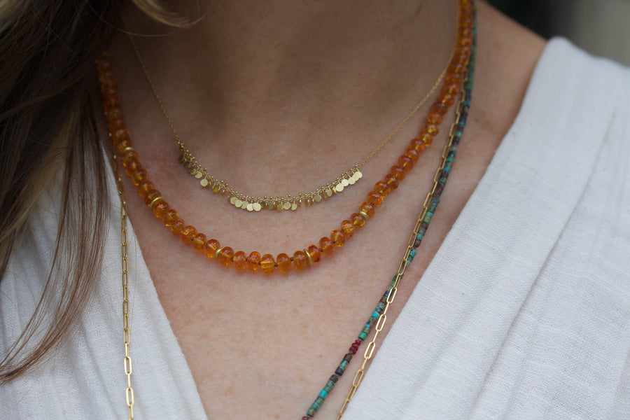 Garnet & High Karat Gold Beaded Necklace on Silk