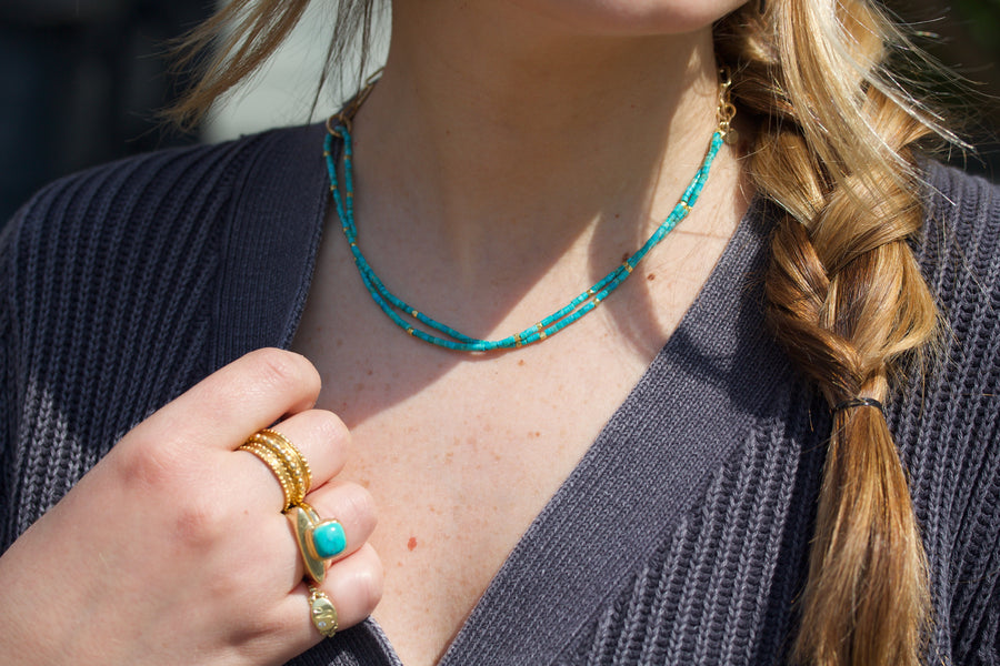 Turquoise & High Karat Gold Chain Necklace