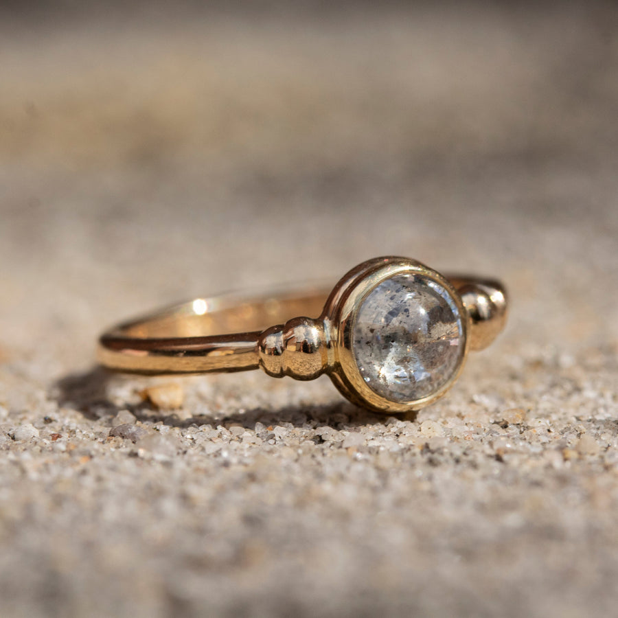 Round Cabochon Salt & Pepper Diamond Ring
