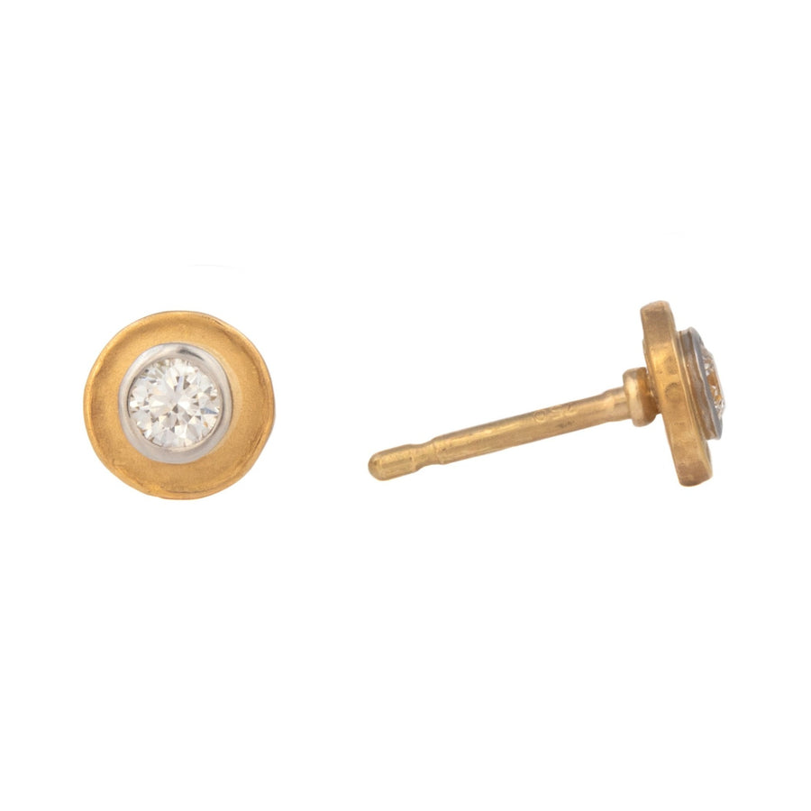 22k Disk Stud Earrings with Round Brilliant Diamonds