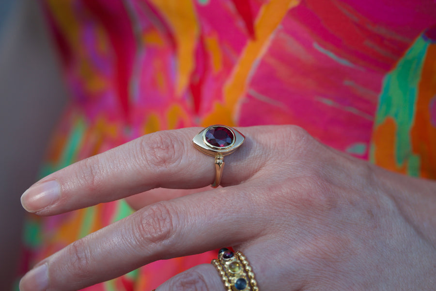 Navette Style Ring with Garnet