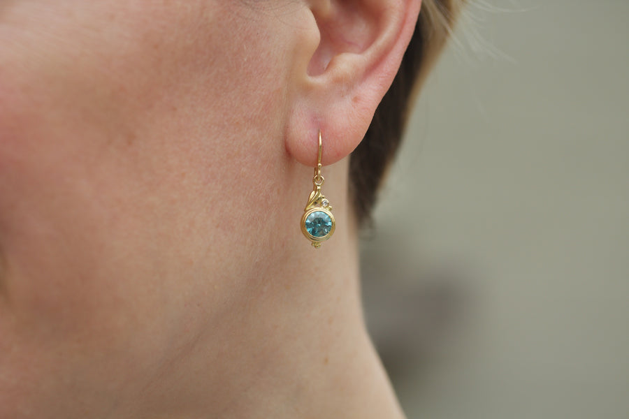 Leaf Motif Earrings with Blue Zircons