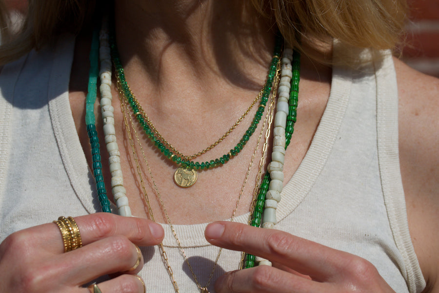 Tsavorite & High Karat Gold Beaded Necklace