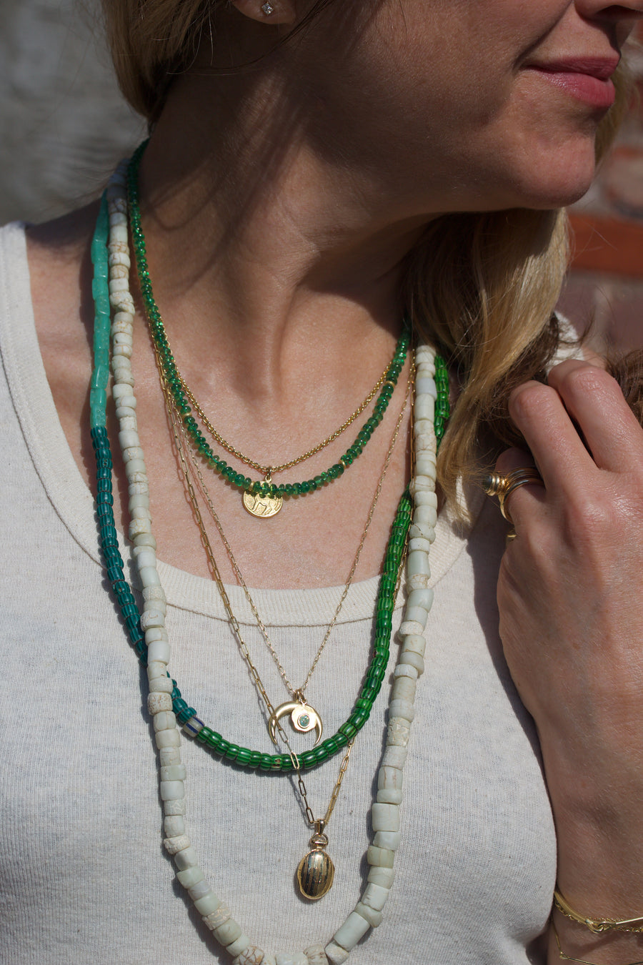 Tsavorite & High Karat Gold Beaded Necklace