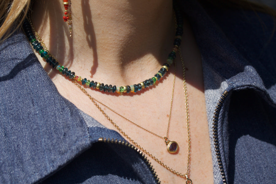 Kyanite, Opal, Tsavorite, Orange Sapphire & High Karat Gold Beaded Necklace