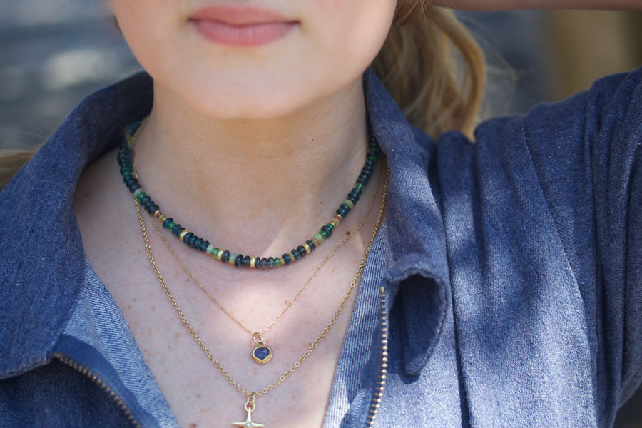 Kyanite, Opal, Tsavorite, Orange Sapphire & High Karat Gold Beaded Necklace