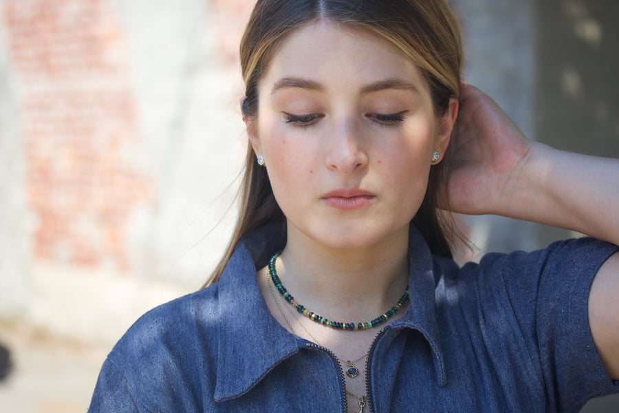 Kyanite, Opal, Tsavorite, Orange Sapphire & High Karat Gold Beaded Necklace