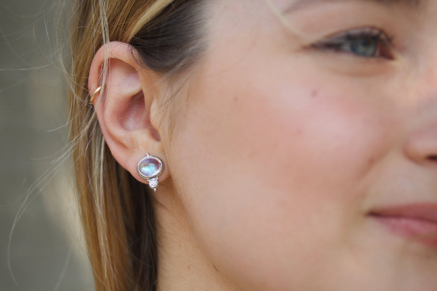 Moonstone & Diamond Studs