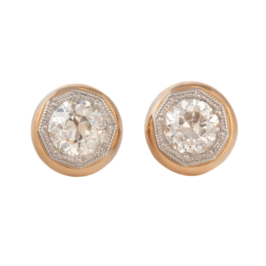 Platinum Overlay Octagonal Diamond Stud Earrings