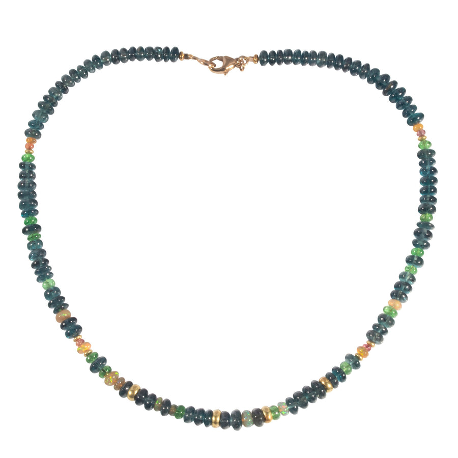 Kyanite, Opal, Tsavorite, Orange Sapphire & High Karat Gold Beaded Necklace