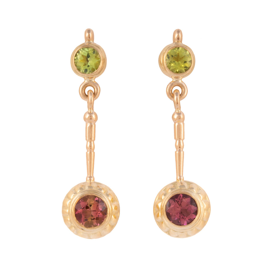 Peridot and Tourmaline Drop Earrings