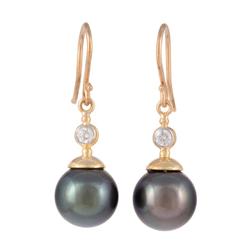 Gray Tahitian Pearl and Diamond Drop Earrings