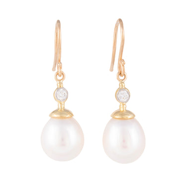 Freshwater Pearl and Diamond Drop Earrings