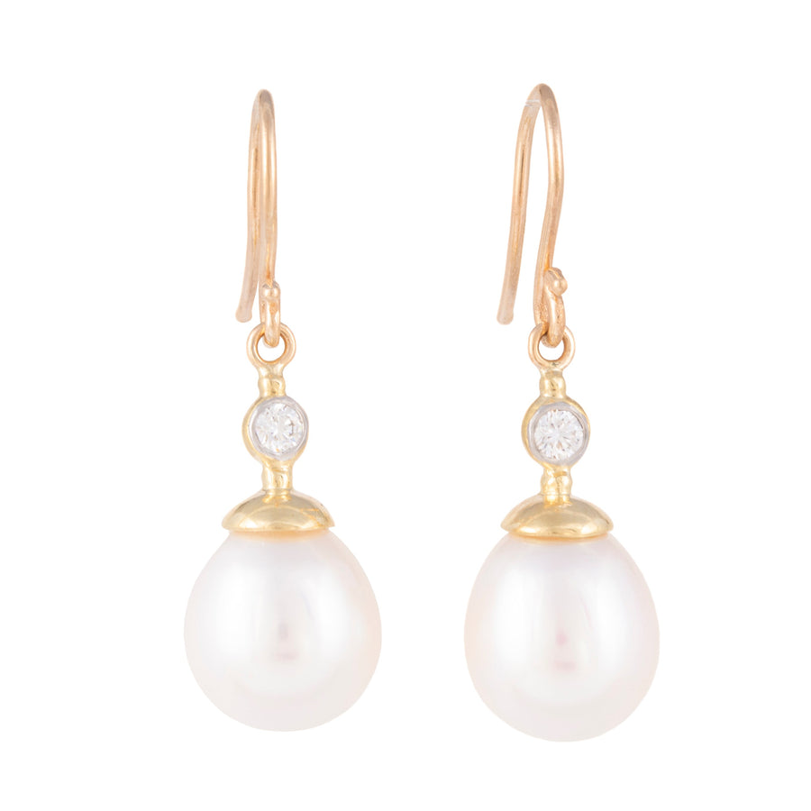 Freshwater Pearl and Diamond Drop Earrings