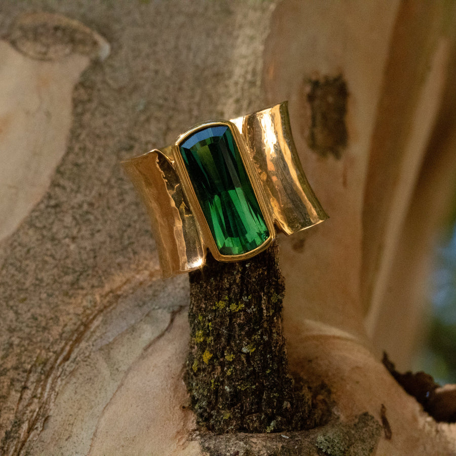 Green Emerald Cut Tourmaline Ring
