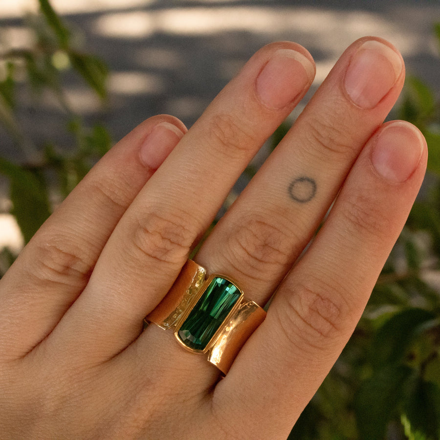 Green Emerald Cut Tourmaline Ring