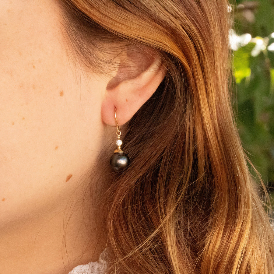 Gray Tahitian Pearl and Diamond Drop Earrings