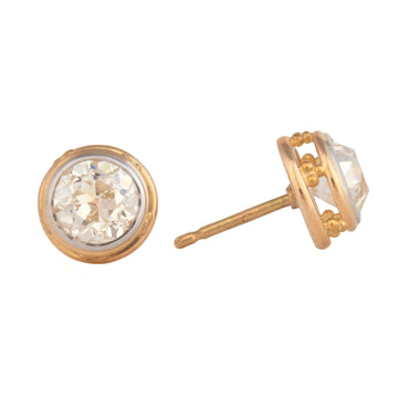 Triple Bead Carousel Stud Earrings with European Cut Diamonds