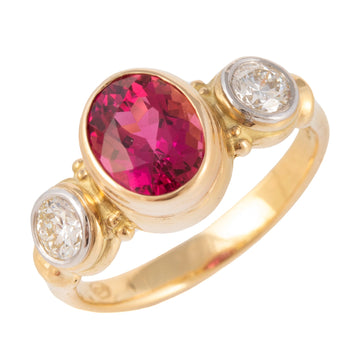 Pink Rubellite & Round Brilliant Diamond Ring