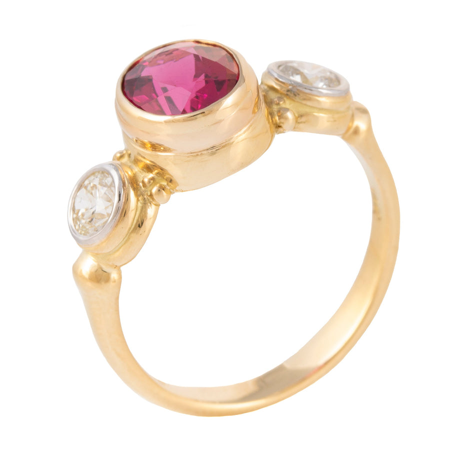 Pink Rubellite & Round Brilliant Diamond Ring