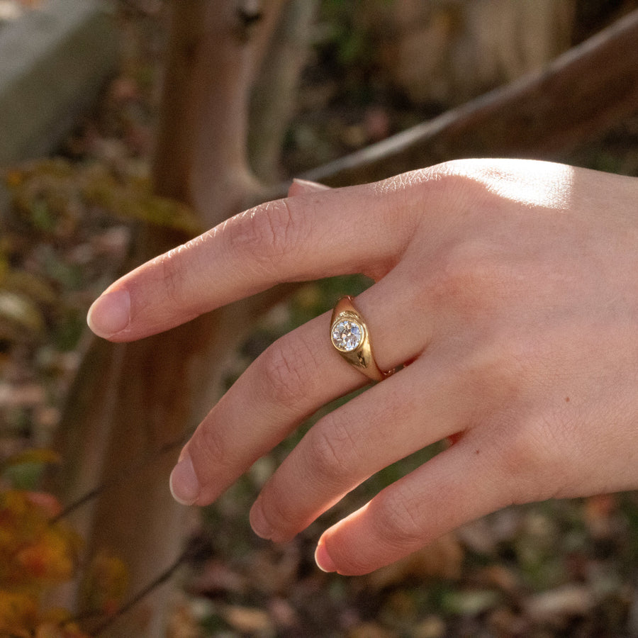 Wide Band Solitaire Diamond Ring