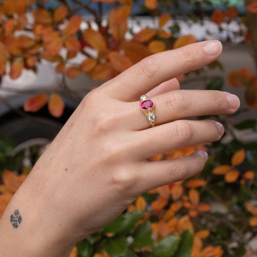 Pink Rubellite & Round Brilliant Diamond Ring