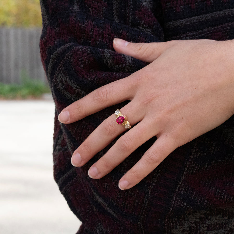 Pink Rubellite & Round Brilliant Diamond Ring
