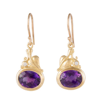 Amethyst & Diamond Leaf Motif Earrings