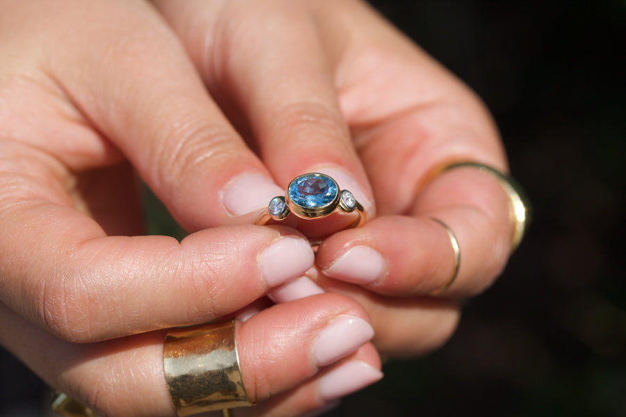 Aquamarine Ring with Diamonds