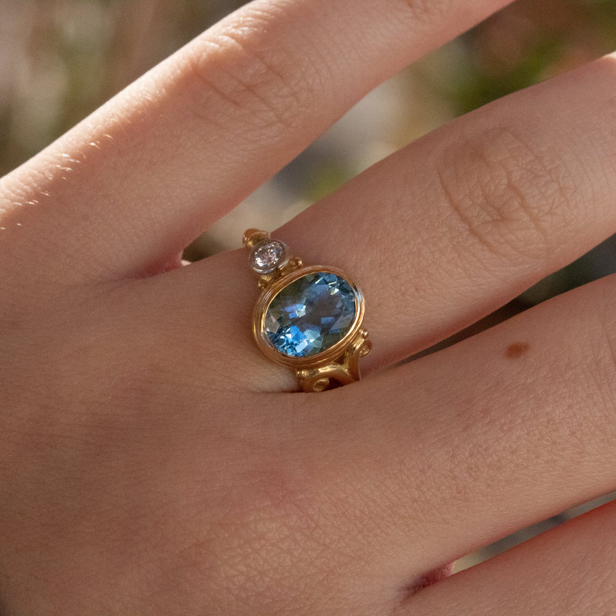 Aquamarine & Diamond Ring