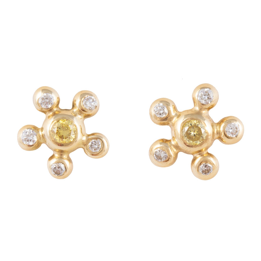 Yellow Diamond Burst Stud Earrings