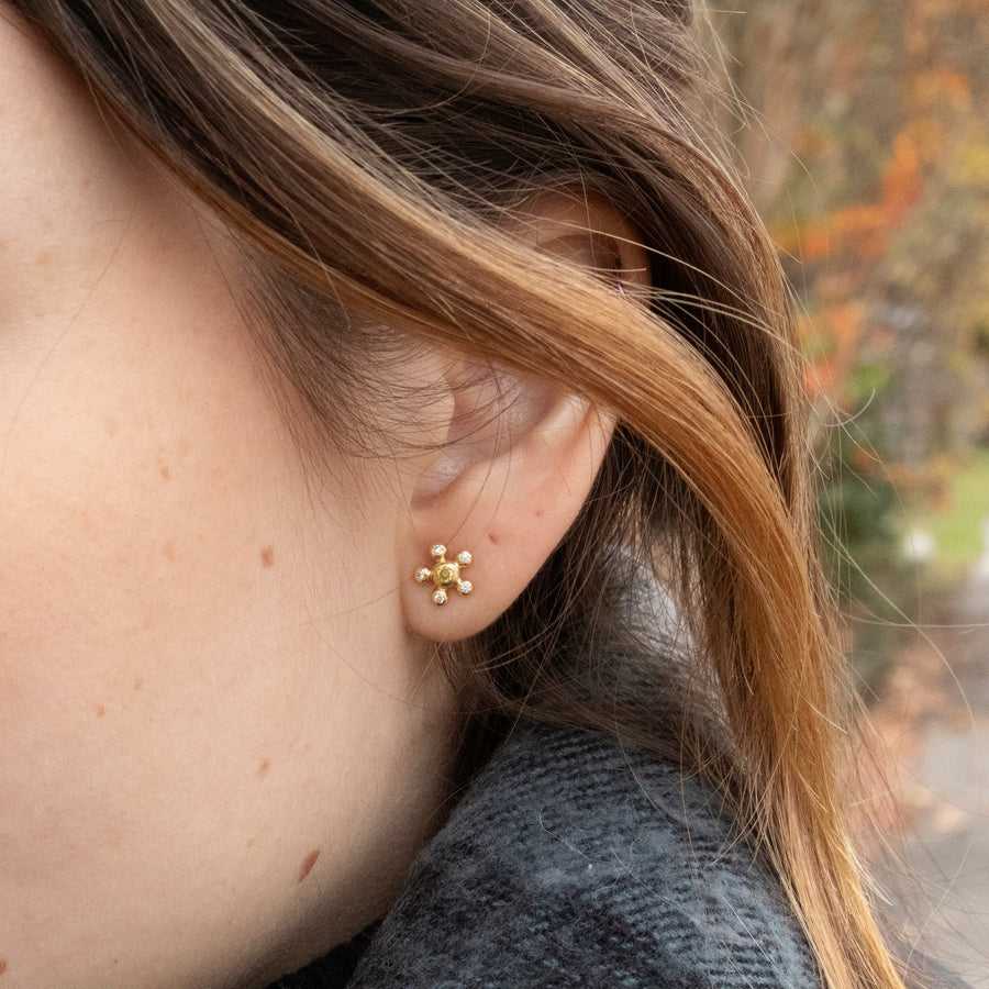 Yellow Diamond Burst Stud Earrings