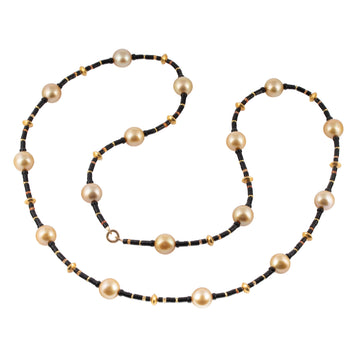 South Sea Pearls, Orange Sapphires, & Jet Necklace