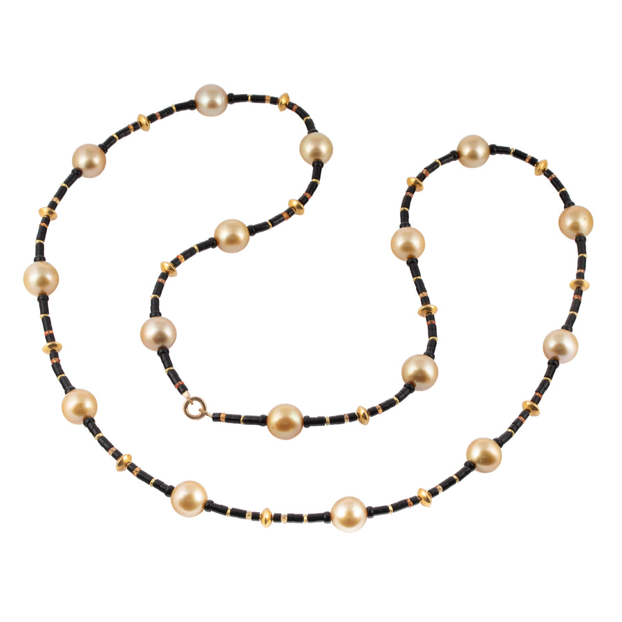 South Sea Pearls, Orange Sapphires, & Jet Necklace