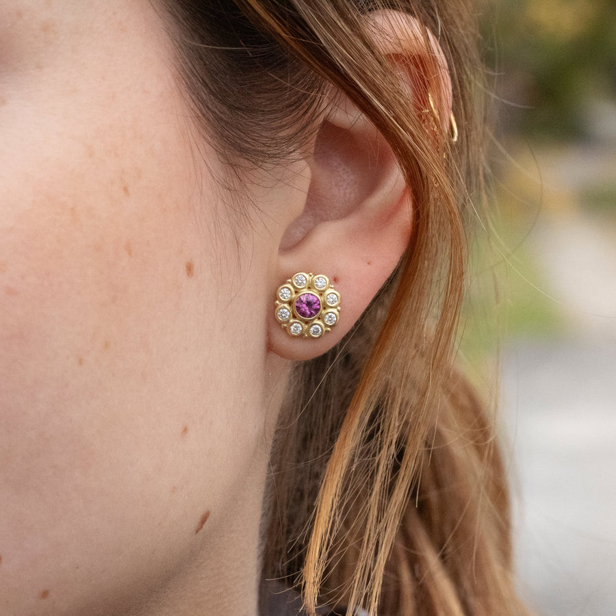 Pink Sapphire and Diamond Earrings