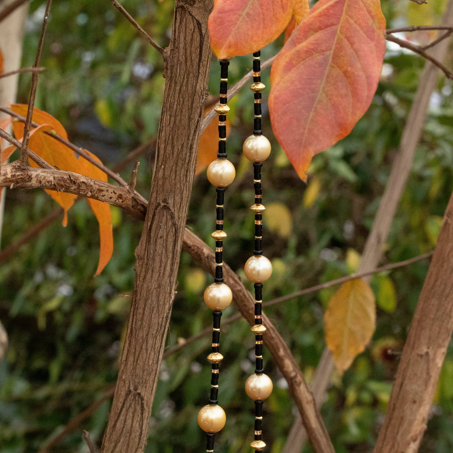 South Sea Pearls, Orange Sapphires, & Jet Necklace