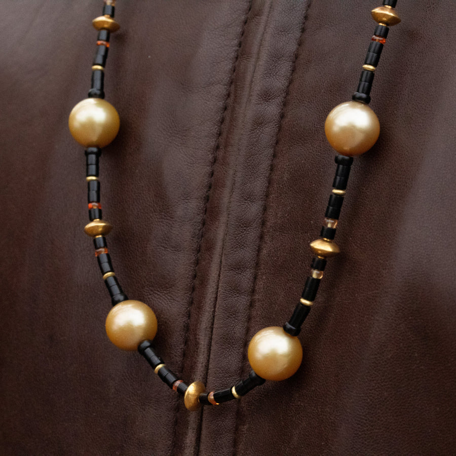 South Sea Pearls, Orange Sapphires, & Jet Necklace